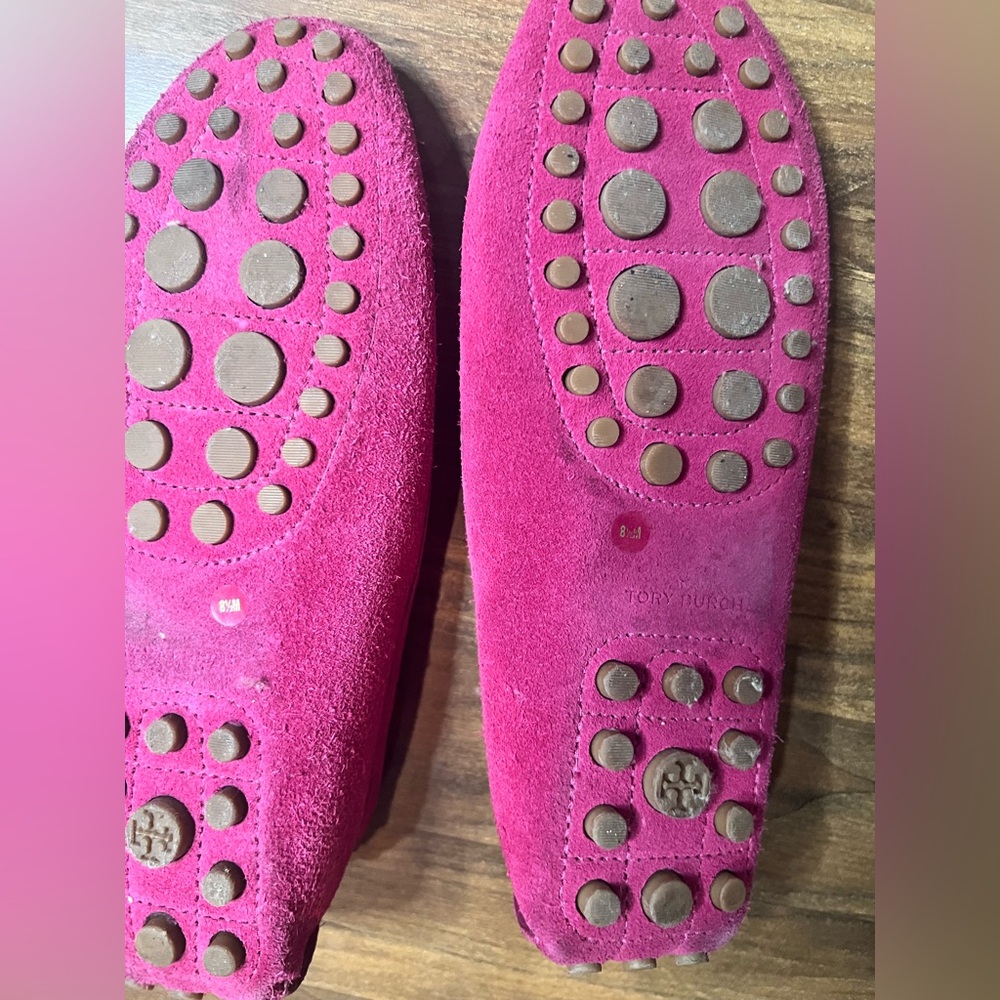Tory Burch Fuchsia Suede Loafers with Gold Accents - Picture 5 of 6